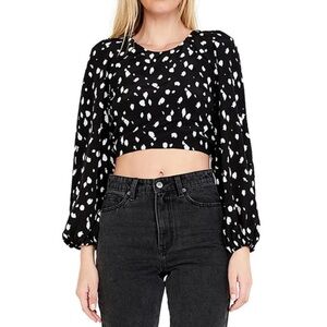 Bardot BACKLESS TIE BACK VOLUME SLEEVE TOP POLKA DOT BLACK White‎ Boho Festival